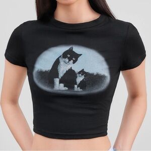 Cider Cat Print Crop Top